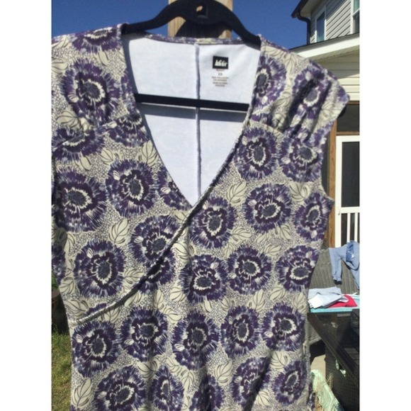REI Women Mini Dress Size XS Grey Purple Surplice Neckline Floral Camping Hiking - Picture 5 of 10